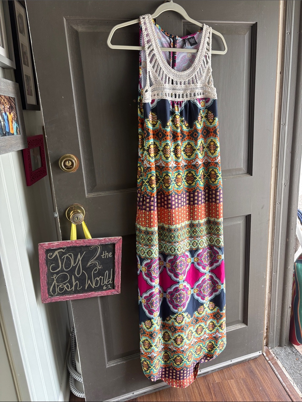 Boho Crochet Yoke Maxi Dress - Multicolor new directions nwot